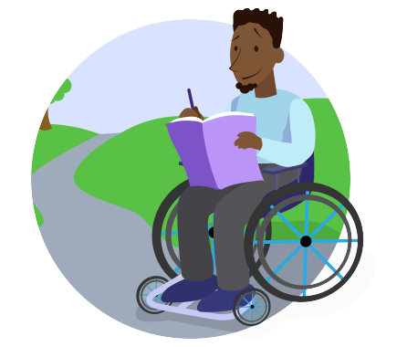 Illustrated character in wheelchair